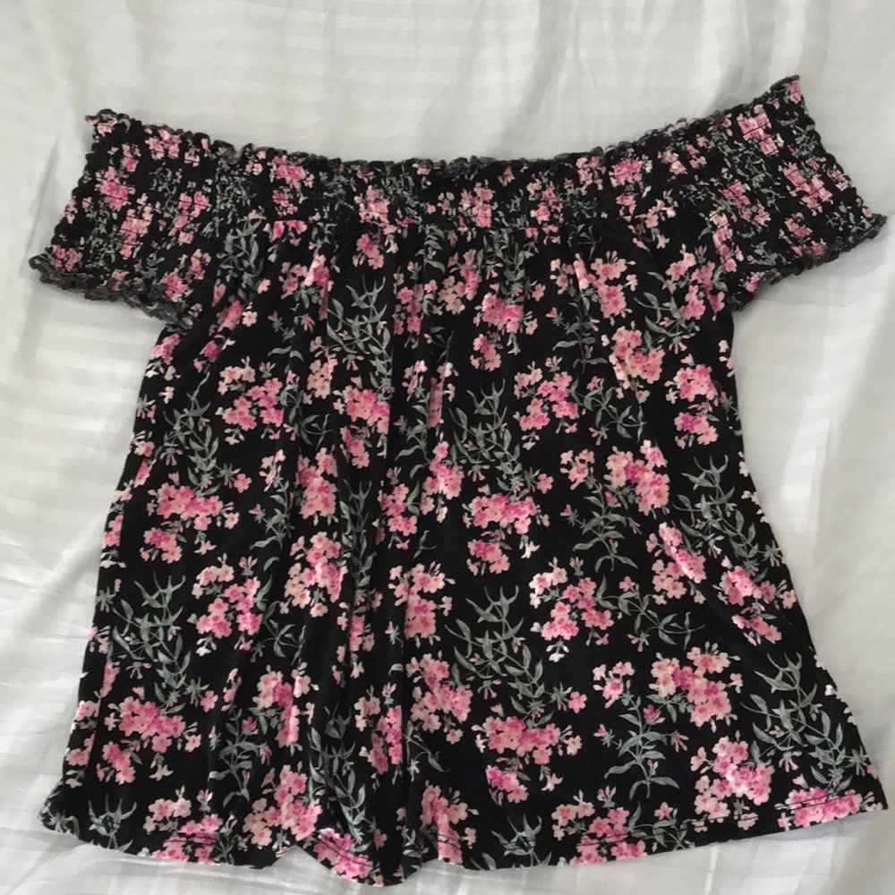 Floral design off the shoulder shirt